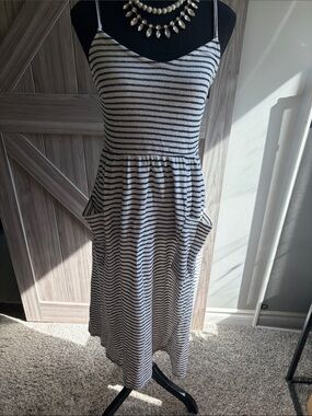 Le Lis Black and White Striped Spaghetti Strap Midi Dress
